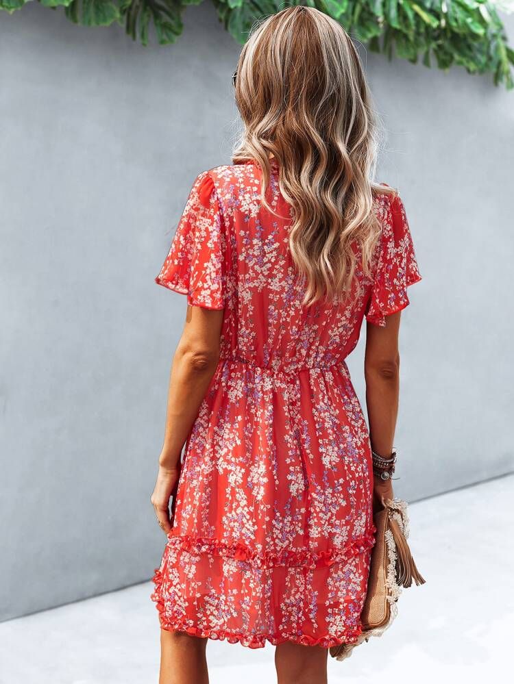 Ditsy Floral Print Frill Trim Dress | SHEIN