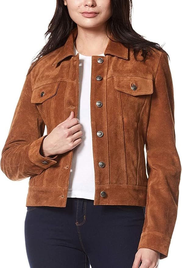 LEATHER FARM WOMEN'S TRUCKER SUEDE LEATHER JACKET CASUAL FASHION SHIRT JACKET | Amazon (US)