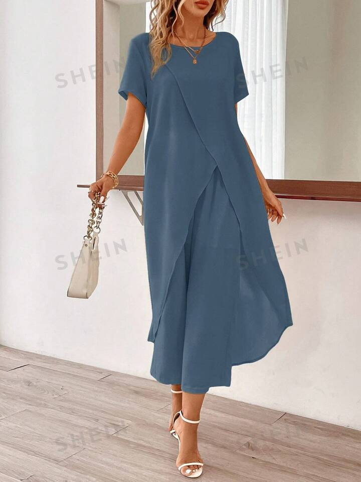 21-5%SHEIN Privé Solid Drop Shoulder Shirt & Wide Leg Trousers200+ sold recentlyGBP£17.49 | SHEIN