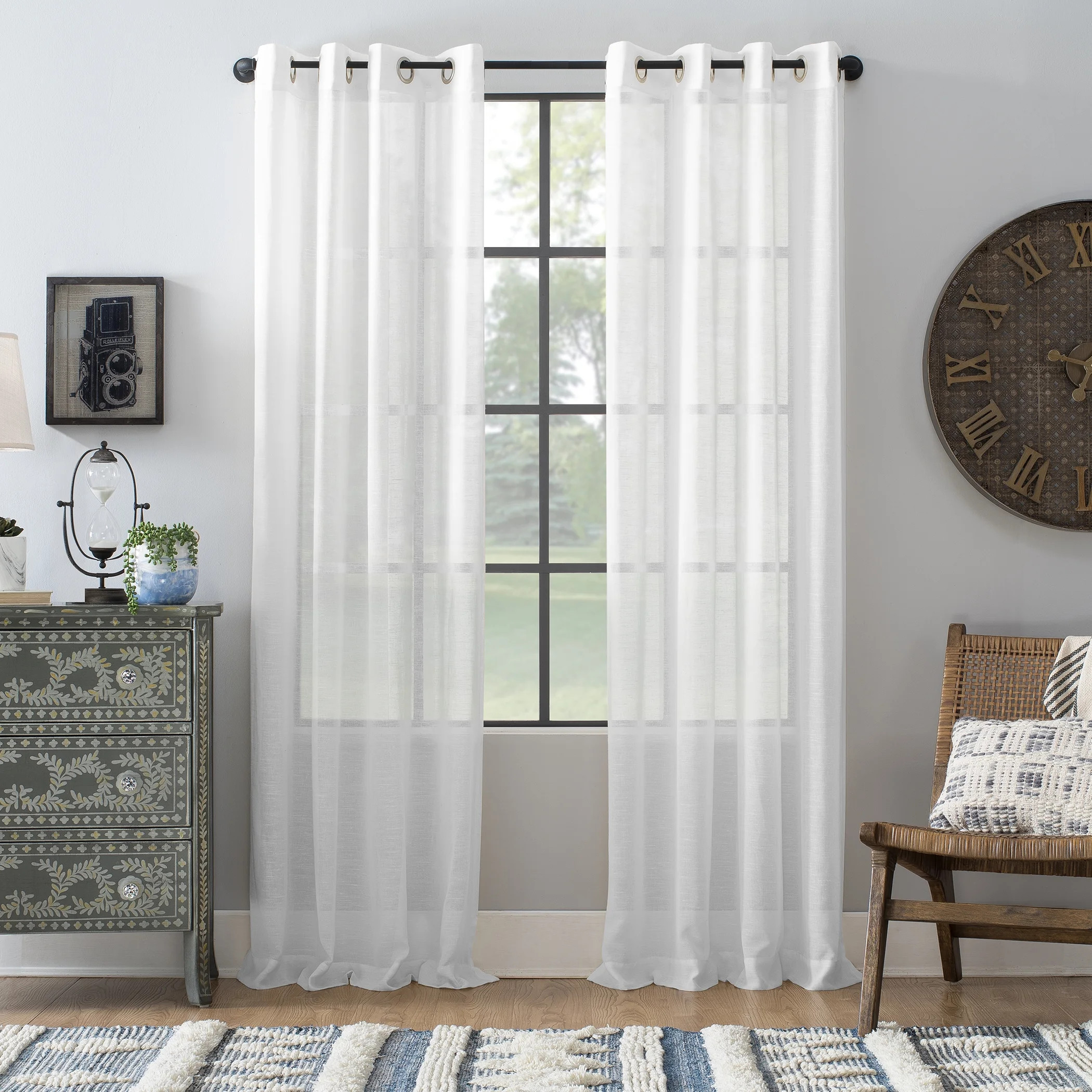 Archaeo Slub Textured Linen Blend Grommet Top Curtain, 52"x95", White | Walmart (US)