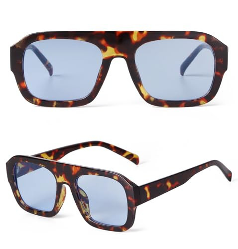 SDINM Blue Sunglasses for Women Trendy Fashion Thick Frame Square Aviator Blue Lens Sun Glasses Shades | Amazon (US)