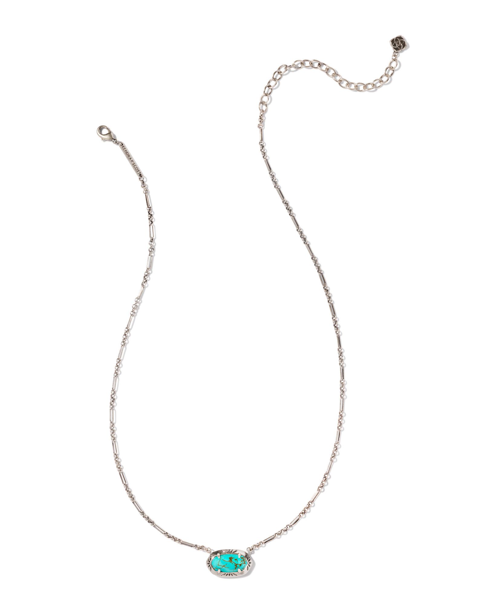 Elisa Vintage Silver Etch Frame Short Pendant Necklace in Variegated Turquoise Magnesite | Kendra Scott
