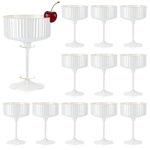 XUWAIDSGN 12 PCS Champagne Martini Glasses Acrylic Pearl White 10 oz Espresso Martini Glasses Gold Rim Acrylic Ribbed Coupe Glasses Vintage Cocktail Glass Champagne Coupe Cup For Wedding Anniversary | Amazon (US)