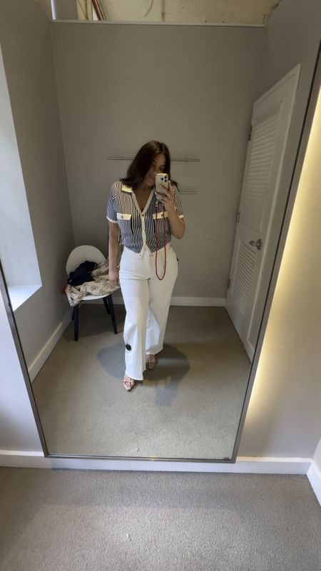 Have been looking for a pair of non-see-through white wide leg jeans that are smoothing. I found them, of course, from Paige. With this top - I look straight from a yacht. And it’s all on sale (except my sandals) 

#LTKFindsUnder100 #LTKStyleTip #LTKTravel