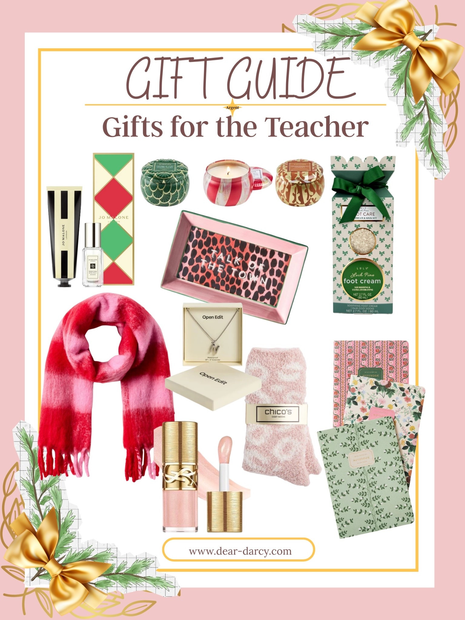 Gifts  for the Teacher
Holiday Favorites 

Teachers not only teach your children they care for them and spend more time with them , then most parents… they deserve a pretty & thoughtful gift...

Gift Set Jo Malone London Hand cream & Perfume- Nordstrom Exclusive $45.00Current Price | Mini Tin Candle 

Trio Voluspa Nordstrom Exclusive $48.00 Current Price |

Foot care Set soak & cream| Pink and Red Plaid Scarf| 

Penny Vanity/Desk Trinket tray|

3 pack Riffle Paper Co. Dahlia soft cover note books |

Bubble intial necklace| 

YSL Love Shine lip plumping gloss| 

Fuzzy cozy Socks on sale| 


#LTKGiftGuide #LTKHoliday #LTKCyberWeek