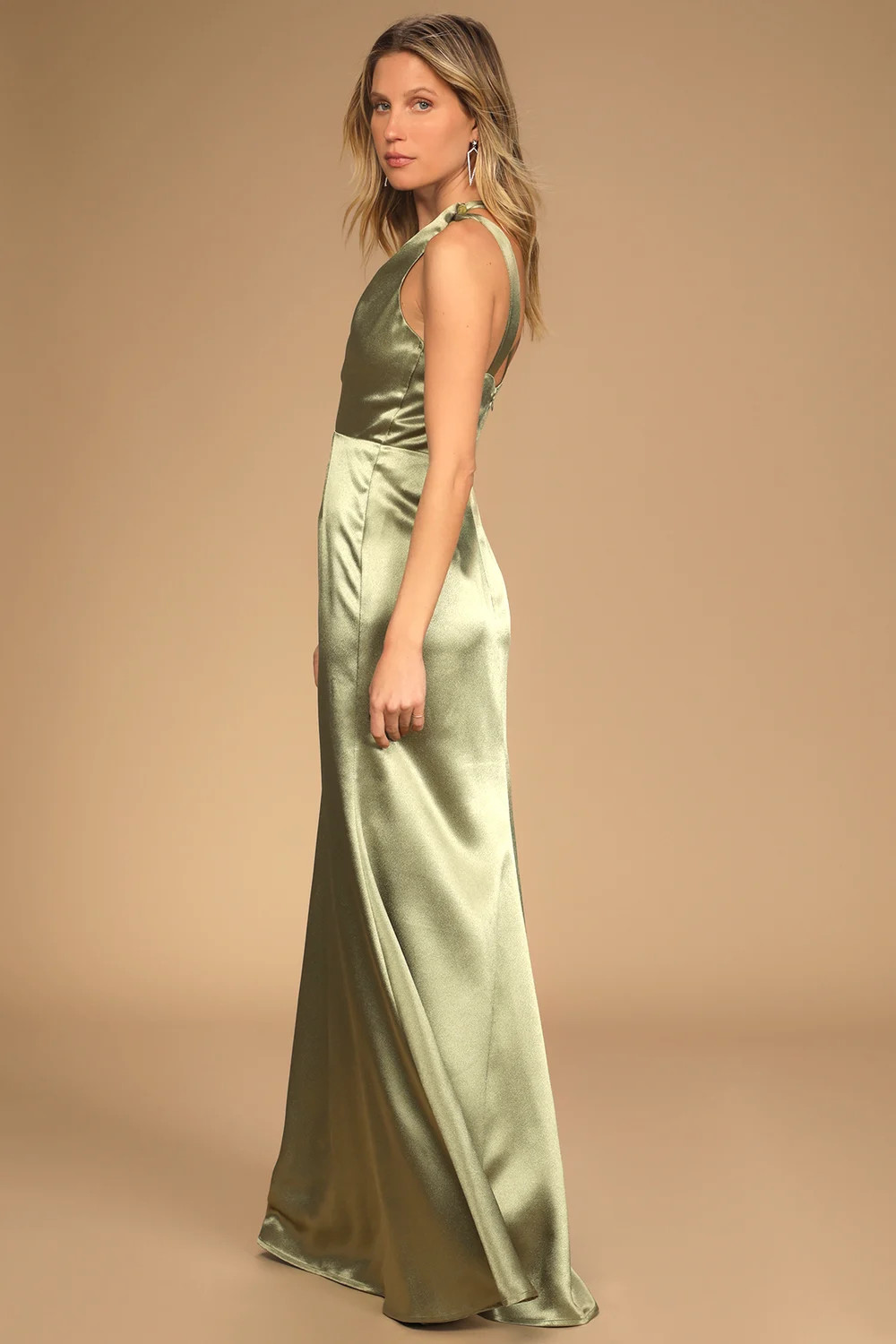 On The Guest List Sage Green Satin One-Shoulder Maxi Dress | Lulus (US)