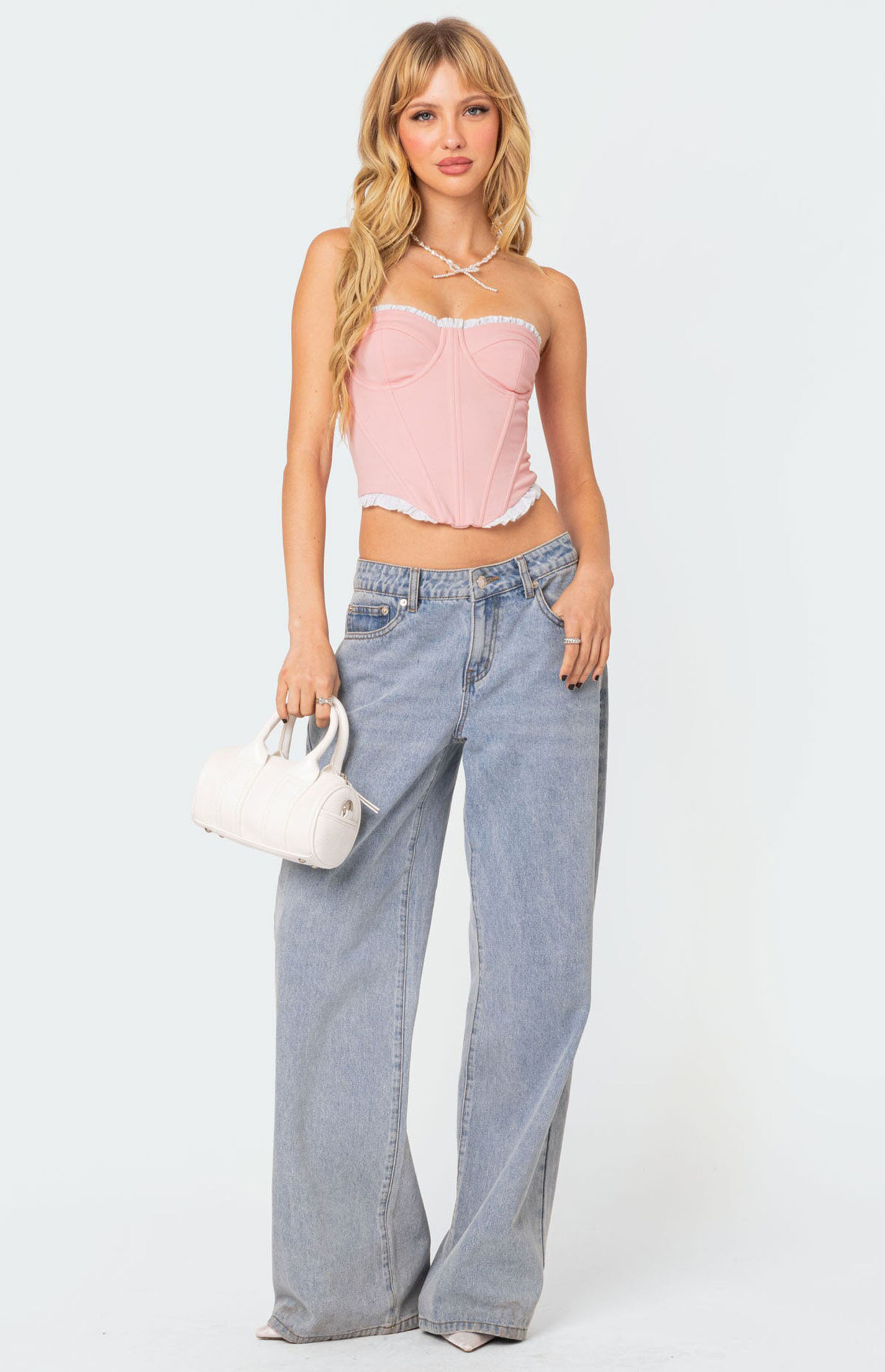 Edikted Tempting Textured Ruffle Hem Corset | PacSun