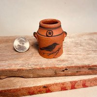 Handmade, Miniature Antique Stoneware Pottery Crock-Black Crow Bird Motif, Star & Lug Handles On Unglazed Brooklyn Red Clay, Witchy Decor | Etsy (US)