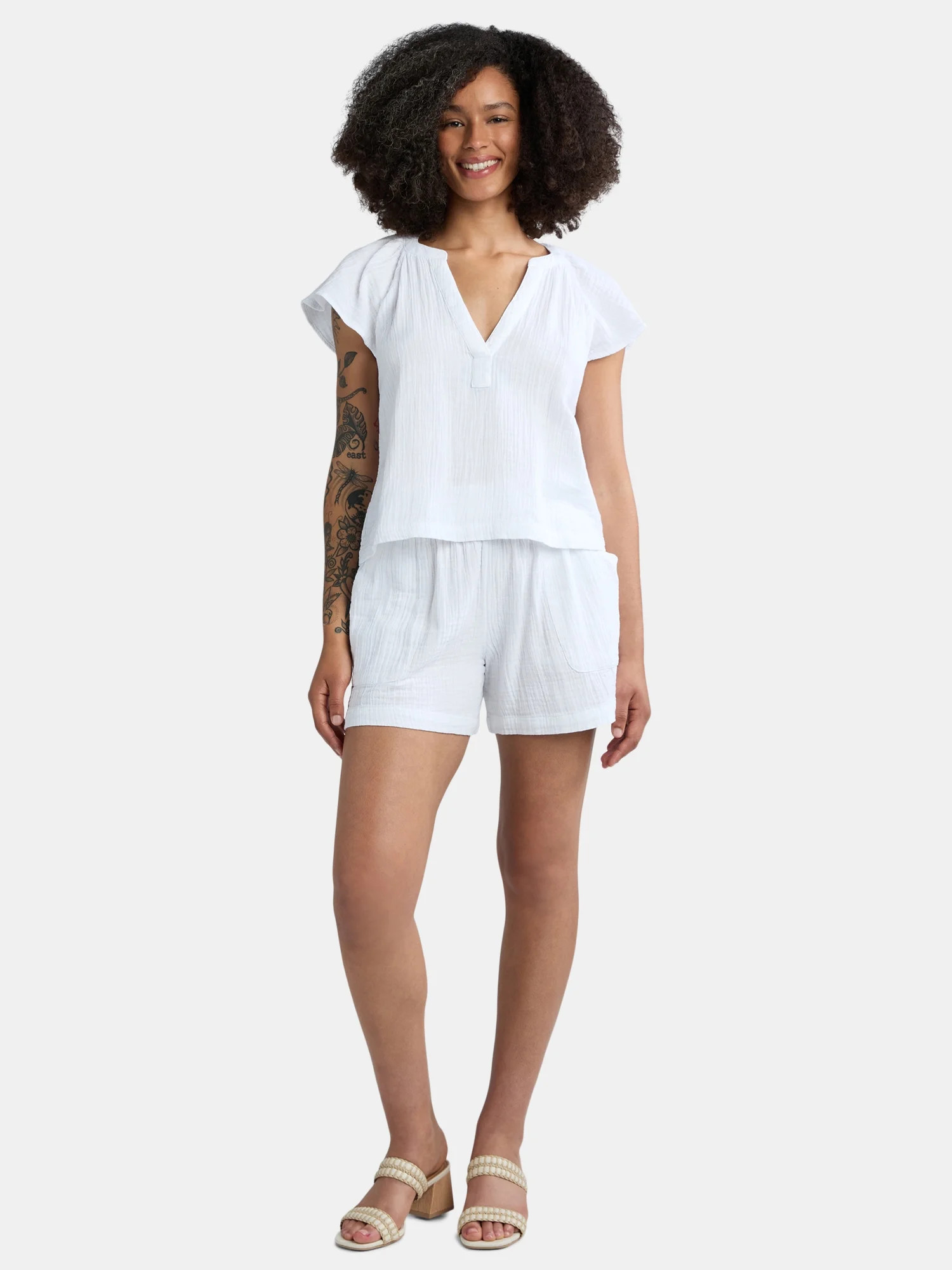 Time and Tru Women's Double Cloth Short Set, Sizes XS-XXXL | Walmart (US)