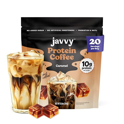 Javvy Protein Iced Coffee - Premium Whey Protein & Iced Coffees, 100% Natural Cold Brew, Zero Artificial Flavors & Sweeteners, 80mg Caffeine, No Added Sugar, 20 Servings, Caramel, 1 Pack | Amazon (US)