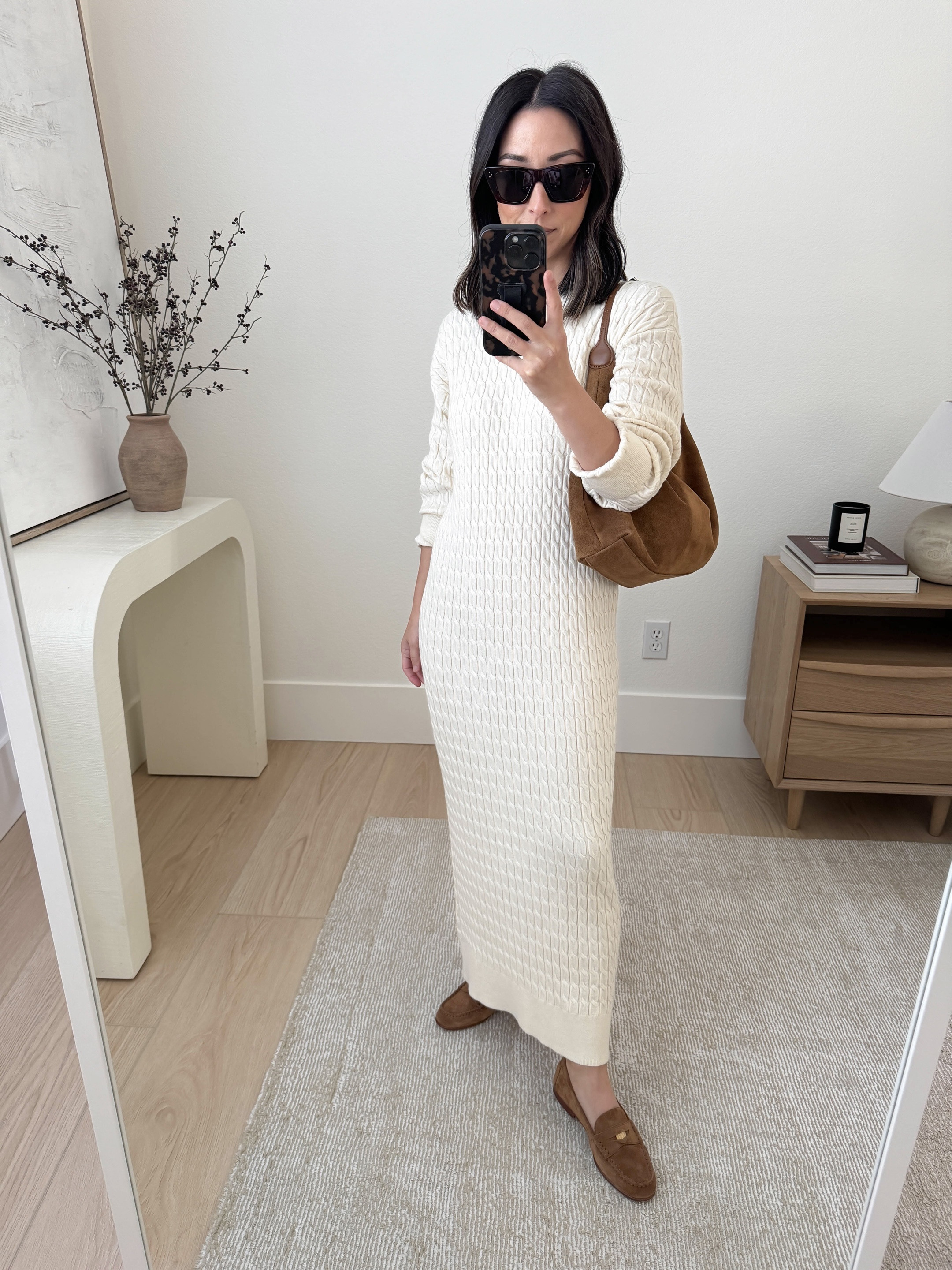 Absolutely love this dress! On the thinner side and very stretchy. The cable knit throughout is really pretty. Wished it wasn't as a maxi, but still kept it, although exchanged for a small.

Treasure & Bond sweater dress xs. Exchanged for the small
Veronica Beard loafers 5.5. Go TTS, they stretch out
Little Liffner should bag in chestnut
Celine sunglasses


#LTKCyberWeek #LTKSeasonal #LTKHoliday