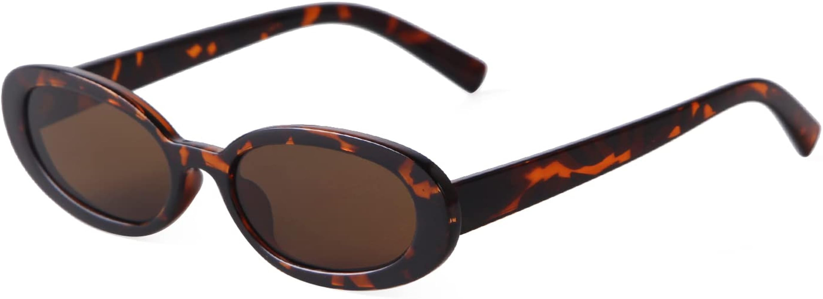 ADEWU Retro Oval Sunglasses 90s Vintage Narrow Small Tiny Oval Sun Glasses Black Tortoiseshell Fr... | Amazon (UK)