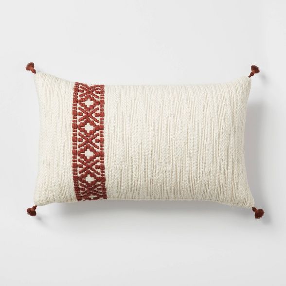 Woven Striped Lumbar Throw Pillow Cream/Rust - Threshold&#8482; designed with Studio McGee | Target