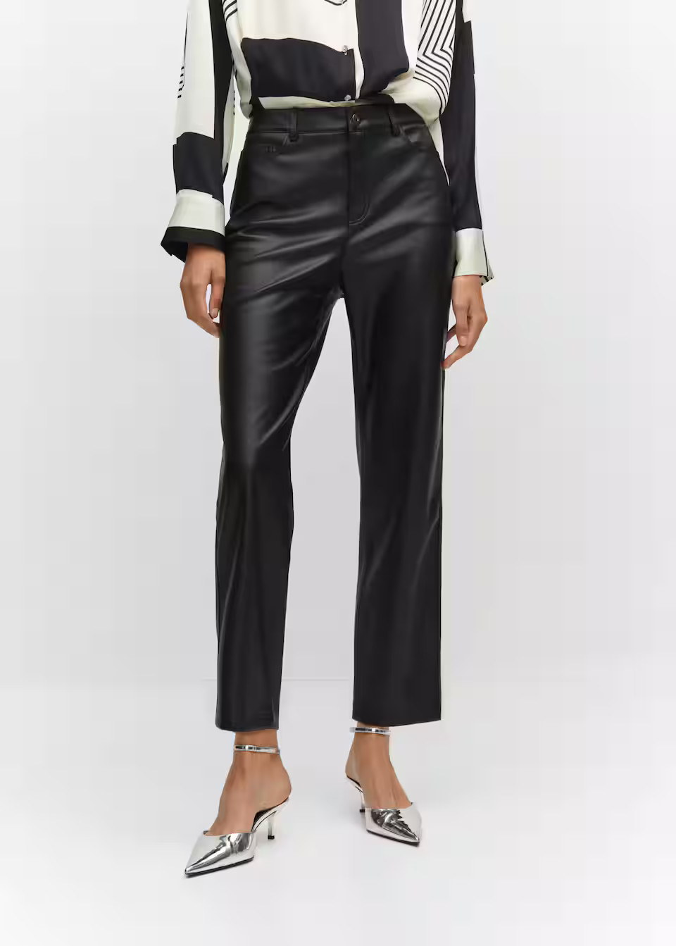 Leather-effect straight trousers -  Women | Mango USA | MANGO (US)