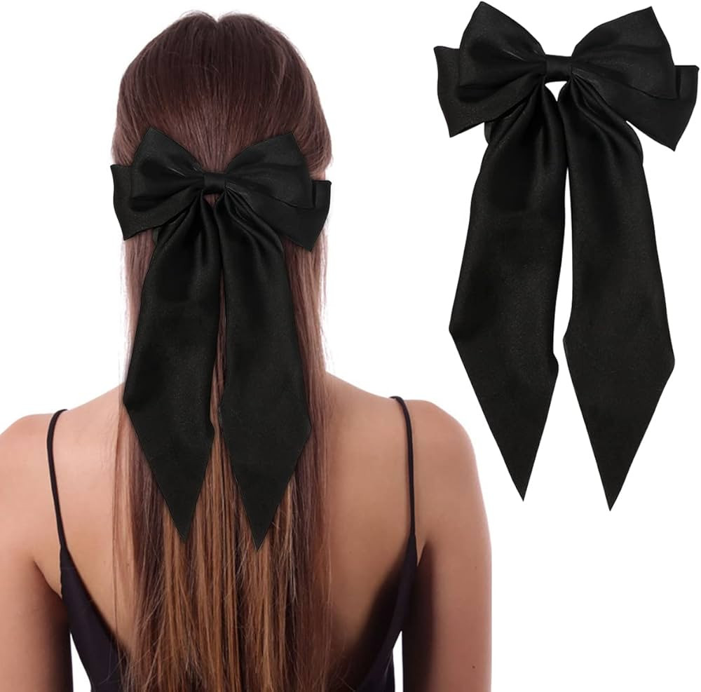 Elegant Silk Hair Bows for Women - Large Satin Bow Clips - Black Hair Bow Hair Clips - Hair Ribbo... | Amazon (US)