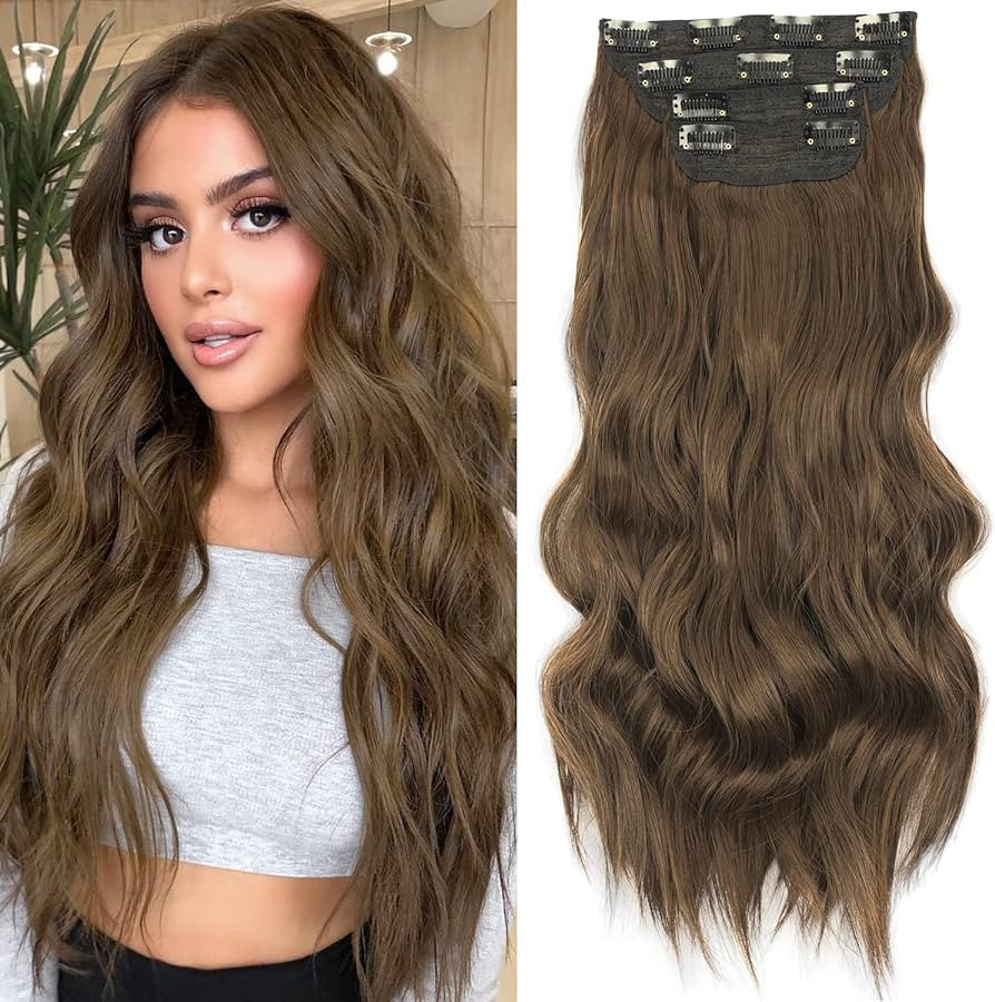 Sué Exquisite 4PCS Clip in Long Soft Glam Waves Thick Hairpieces 20 inches Chocolate Brown Hair ... | Amazon (US)