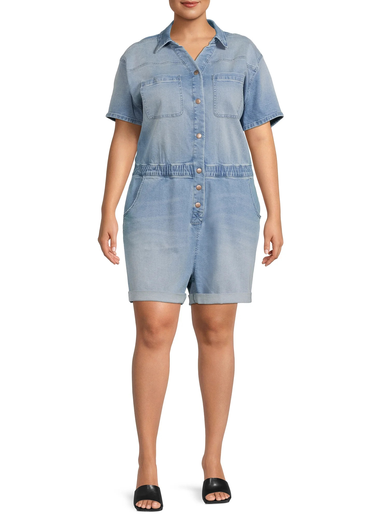 Celebrity Pink Juniors' Plus Size Short Sleeve Boilersuit | Walmart (US)