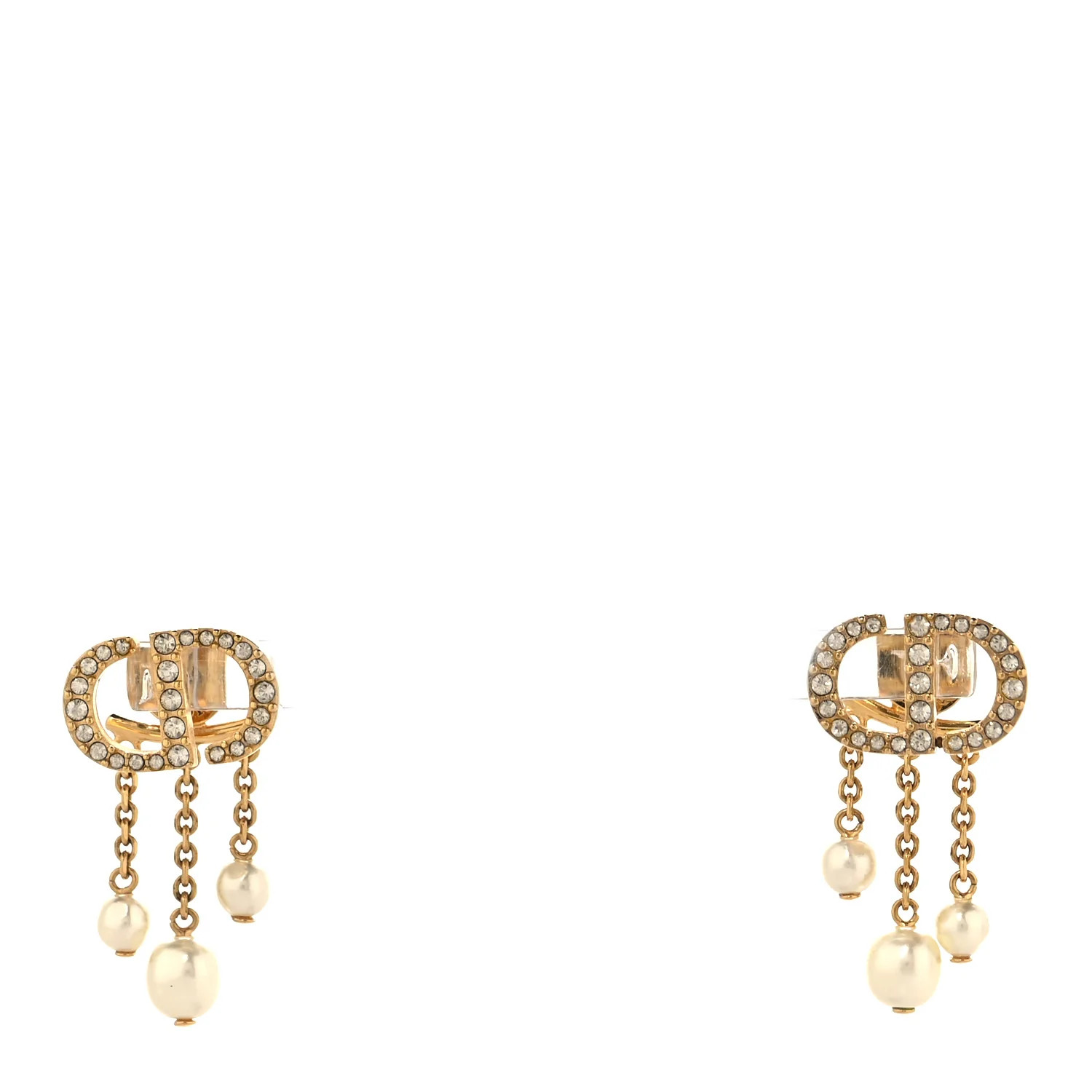 Christian Dior Pearl Crystal Petit CD Drop Earrings Gold 1971318 | FASHIONPHILE (US)