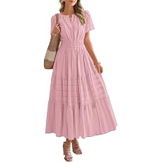 BTFBM Womens Summer 2025 Casual Midi Maxi Dresses Lightweight Short Sleeve V Neck Elastic Waist B... | Amazon (US)
