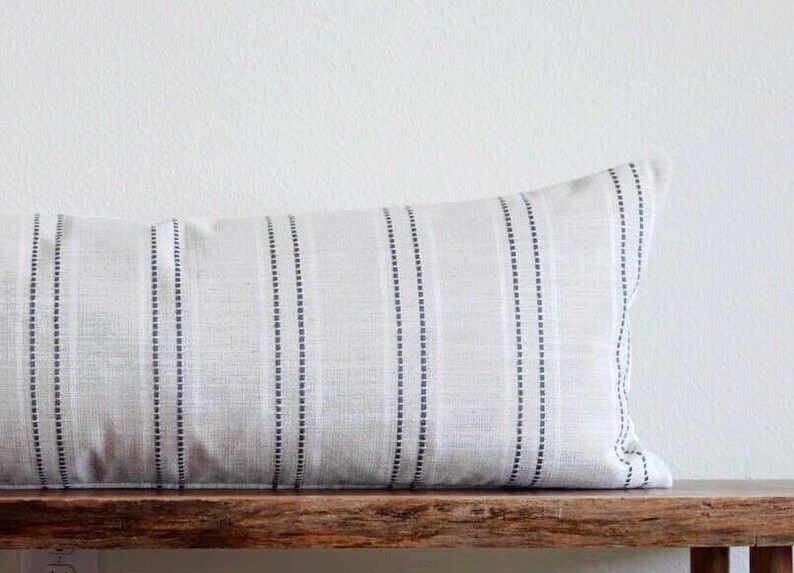 Natural Beige Linen Woven Gray Stripe Oversized Extra Long | Etsy | Etsy (US)