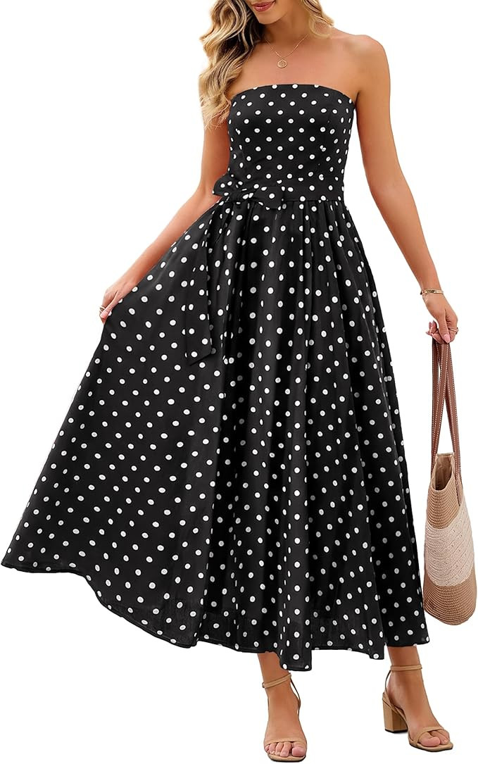 MEROKEETY Women's Summer Floral Maxi Dresses 2026 Strapless Tube Smocked Tie Boho Beach Wedding G... | Amazon (US)