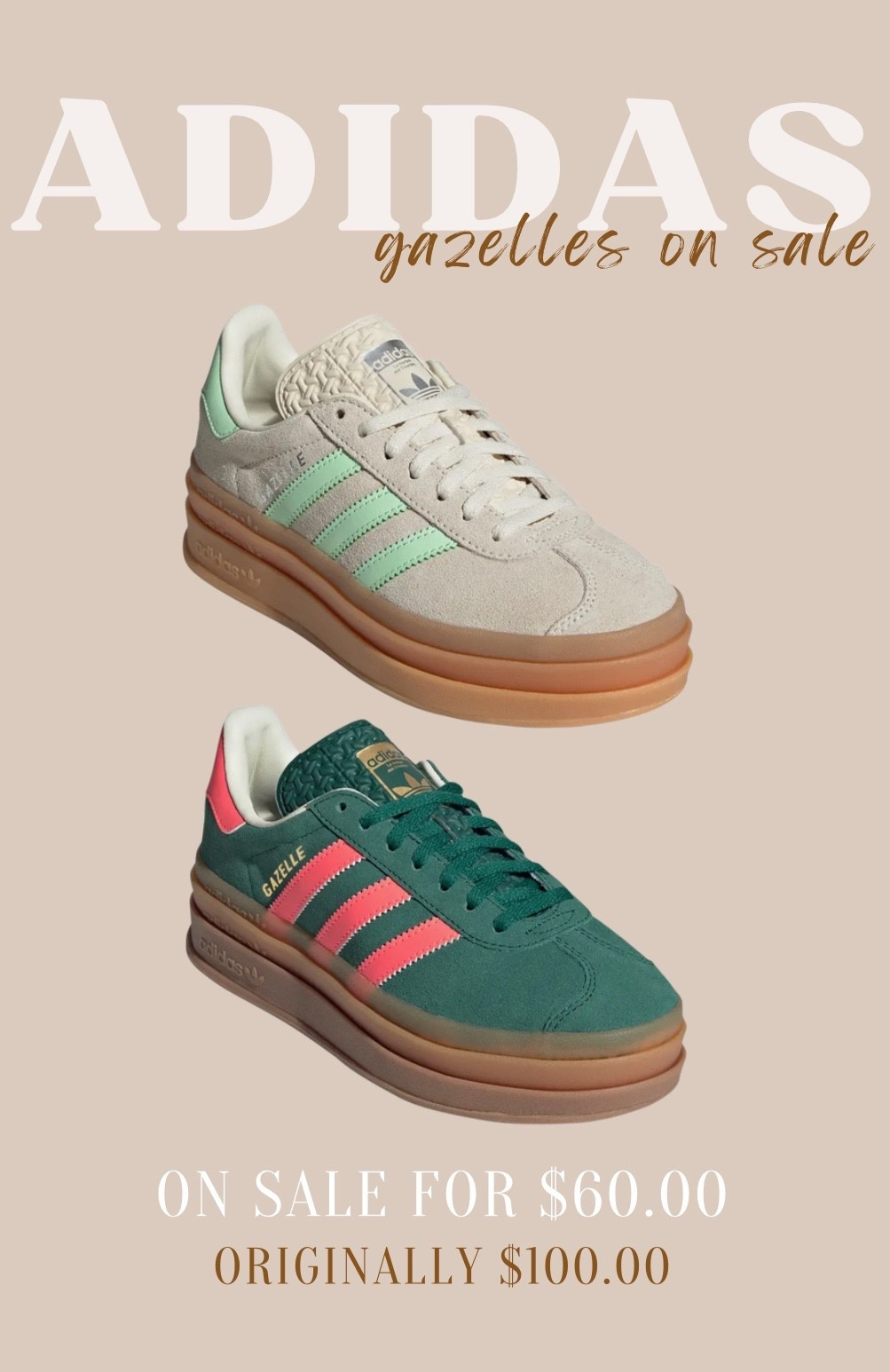Adidas Gazelles on Sale! 🛍️
  
Get them 40% off, no code needed

#LTKFindsUnder100 #LTKSaleAlert #LTKStyleTip