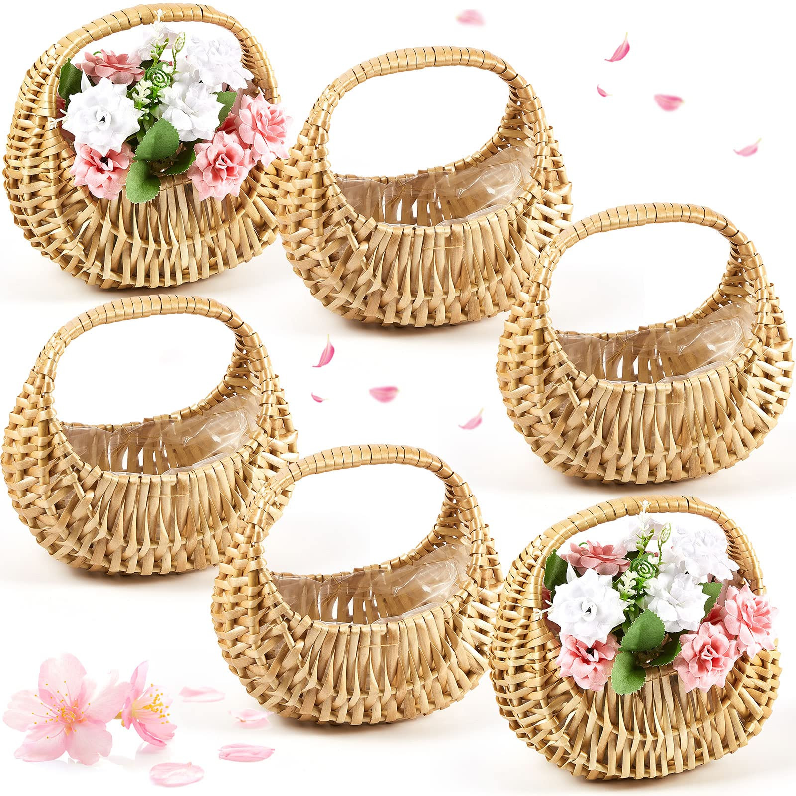 Rattan Half-moon Wicker Basket - Small Willow Straw Basket with Handle, Ideal for Wedding Flower ... | Amazon (US)