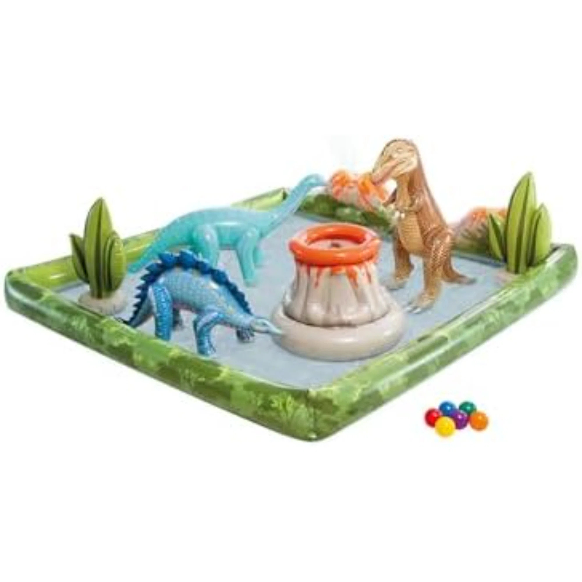 Jurassic Adventure Inflatable Kiddie Pool With Water Sprayer, Slide & Dinosaurs - 79" X 79" X 14"... | Wayfair North America