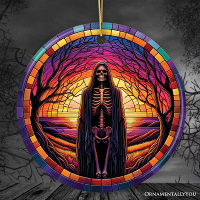 Bony Fright Halloween Skeleton Decor Stained Glass Style Ceramic Ornament, Halloween Themed Christmas Gift and Decor 3 | Target