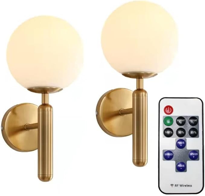 Wall Sconce Light Set of 2,Led Remote Control Battery Operated Indoor Wireless Metal Wall Light F... | Amazon (US)