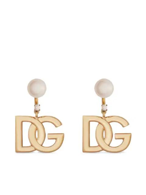 logo pearl-embellished drop earrings | Farfetch (US)