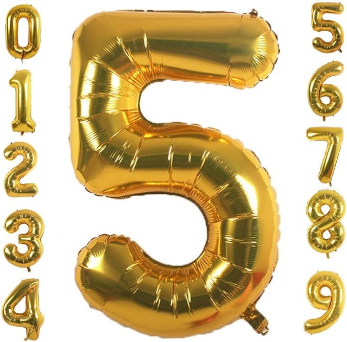 PartyMart Gold Foil Balloons Number 5, 42 inch | Amazon (US)