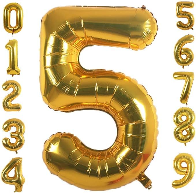 PartyMart Gold Foil Balloons Number 5, 42 inch | Amazon (US)