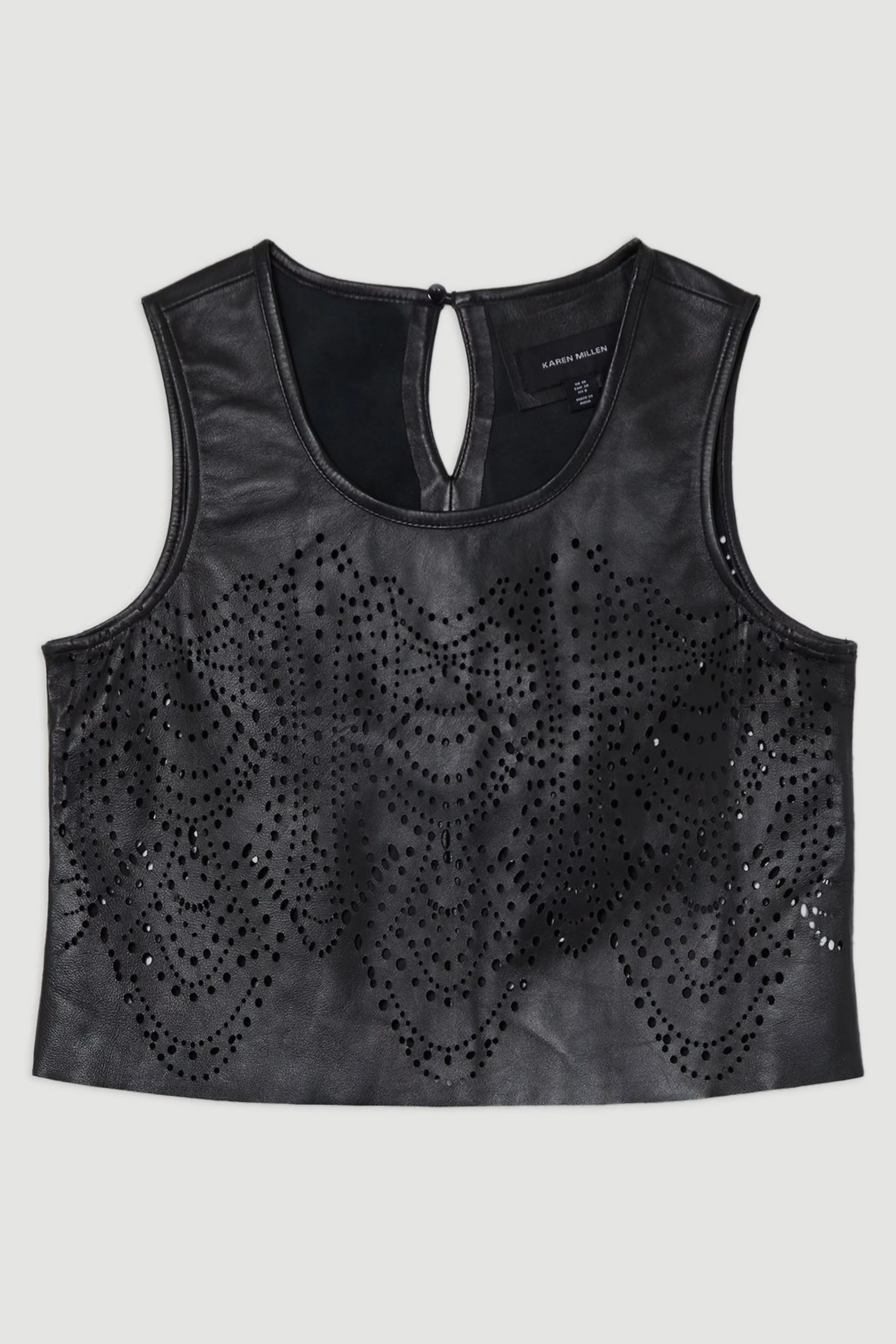 Amelia Graham Leather Cutwork Tailored Shell Top | Karen Millen UK + IE + DE + NL