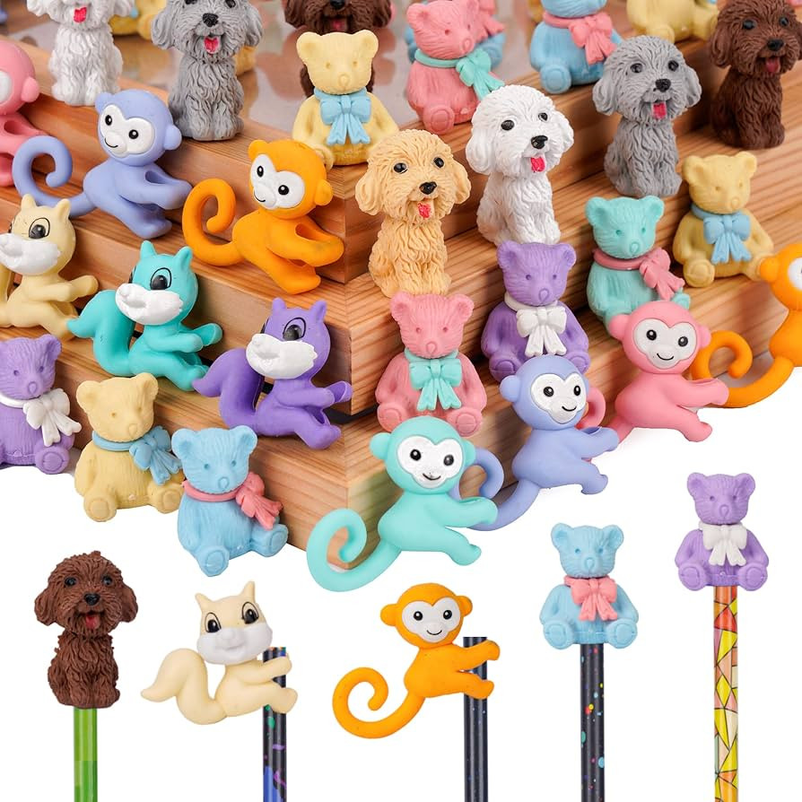 80 Pieces Cute Animal Eraser Dog Bear Monkey Squirrel Pencil Erasers Puzzle Eraser Toys Pencil Mi... | Amazon (US)