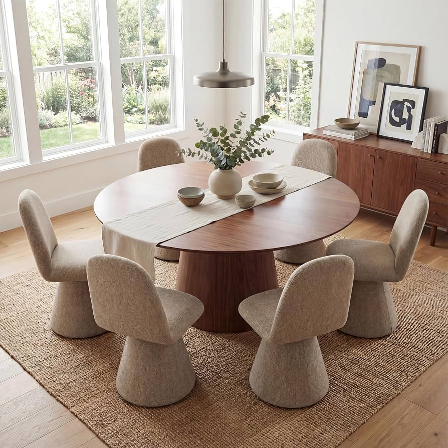 DUOMAY 360\u00b0 Swivel Dining Chairs Set of 6, Mid Century Modern High Back Linen Upholstered Di... | Amazon (US)