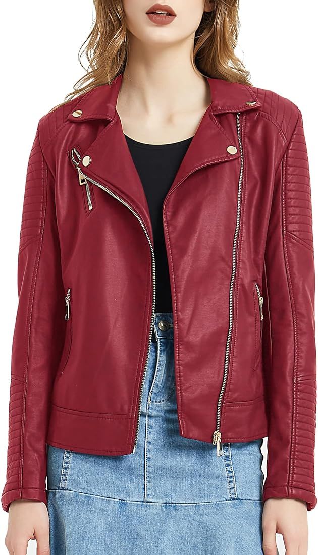 Women's Faux Leather Jacket Zip Up Slim Fit Moto Biker Leather Jacket for Women Fall Winter | Amazon (CA)
