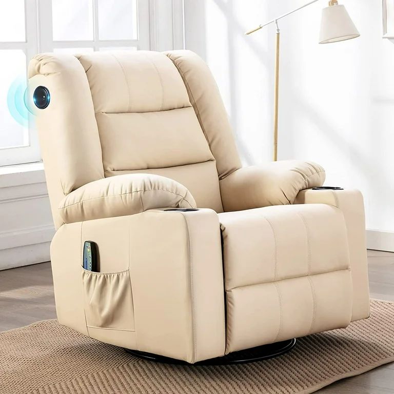 ComHoma Recliner Chair Massage Swiveling PU Leather Theater Sofa with Bluetooth Speakers, Cream W... | Walmart (US)