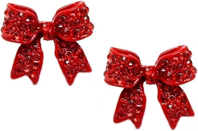 Adorable 3/4" Christmas Holiday Ribbon Bow Crystal Stud Earrings Fashion Jewelry Gift, Christmas ... | Amazon (US)