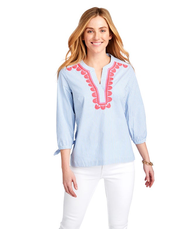 Striped Pop Embroidered Savannah Popover Top | Vineyard Vines