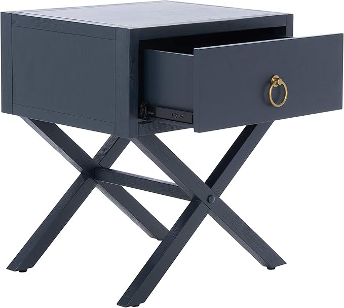 SAFAVIEH Furniture - Odilia Navy & Gold 1-Drawer Nightstand Accent Table, Modern Campaign Style B... | Amazon (US)