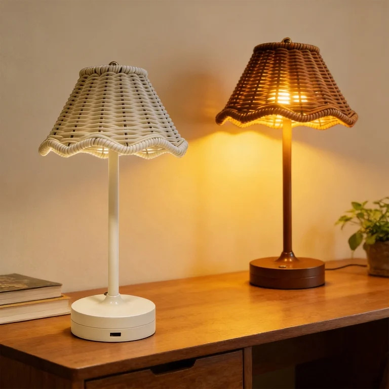 Cordless Table Lamp with Wicker Shade,Rechargeable LED Table Light with 3 Color Touch Control,Bat... | Walmart (US)