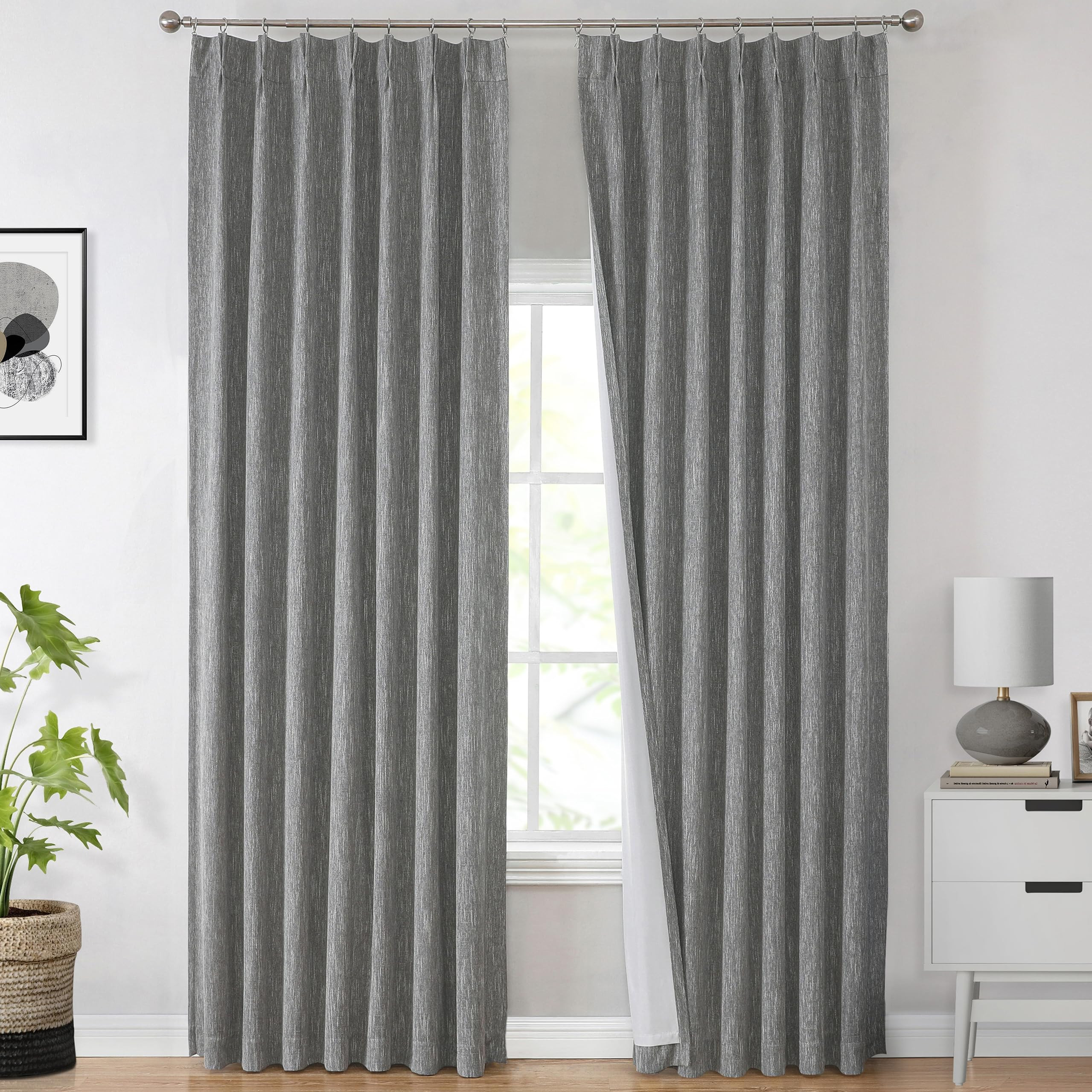 Vision Home Charcoal Grey Pinch Pleated Full Blackout Curtains Room Darkening Window Curtains 90 ... | Amazon (US)