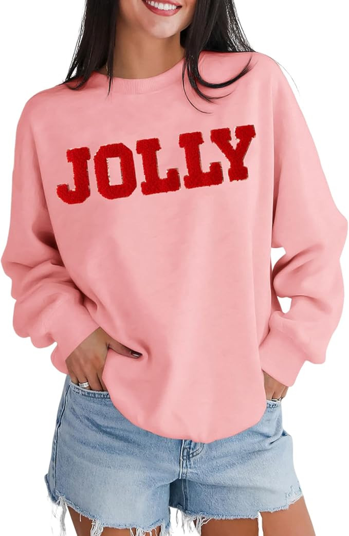 BOUTIKOME Merry Christmas Sweatshirts for Women Glitter Patch Merry Letter Shirts Chenille Patch ... | Amazon (US)