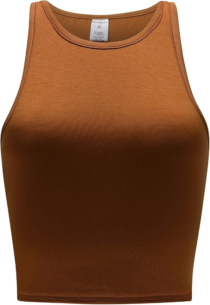 OThread & Co. Women's Basic Crop Tops Stretchy Casual Crew Neck Sleeveless Crop Tank Top | Amazon (US)