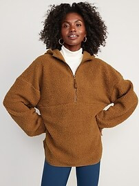 Cozy Sherpa Half-Zip Tunic Hoodie for Women | Old Navy (US)
