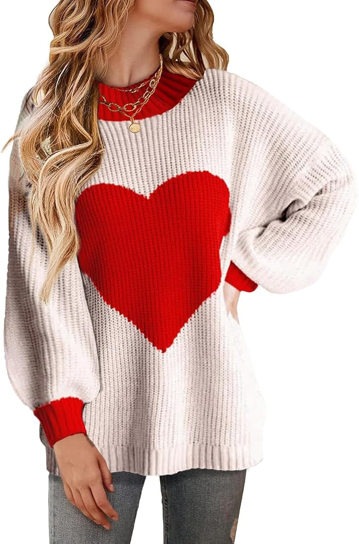 Valentine Heart Sweater for Women Gifts for Her Long Sleeve Crewneck Sweaters Women Casual Tops | Amazon (US)