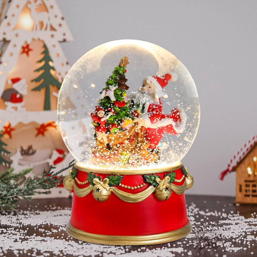 Christmas Snow Globe Musical Santa Claus with Presents Xmas Tree Red Water Snow Globes LED Light ... | Amazon (US)