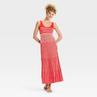 Women's Maxi Sweater Dress - A New Day™ Red/Cream Striped S | Target
