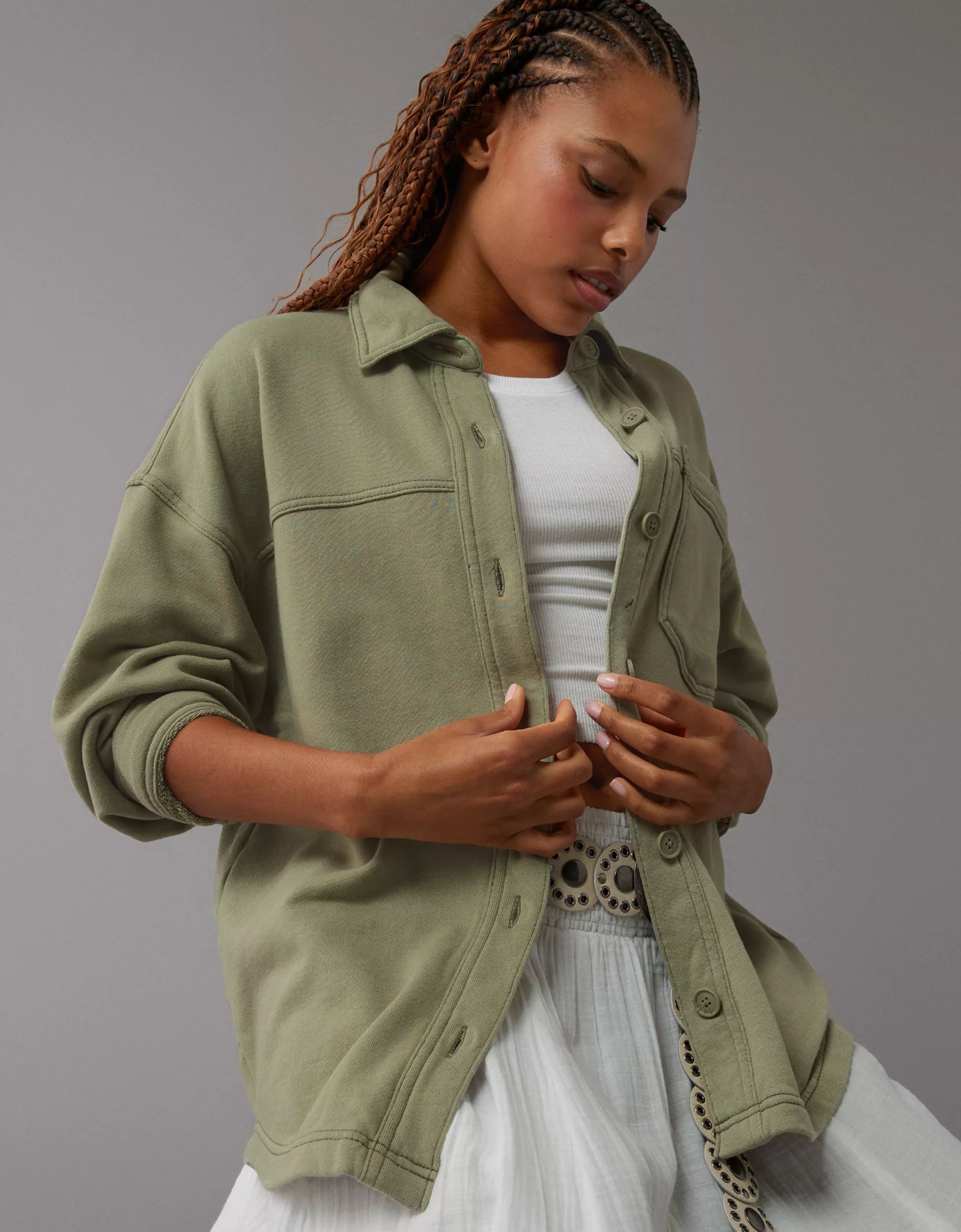 AE Oversized Fleece Shirt | American Eagle Outfitters (US & CA)